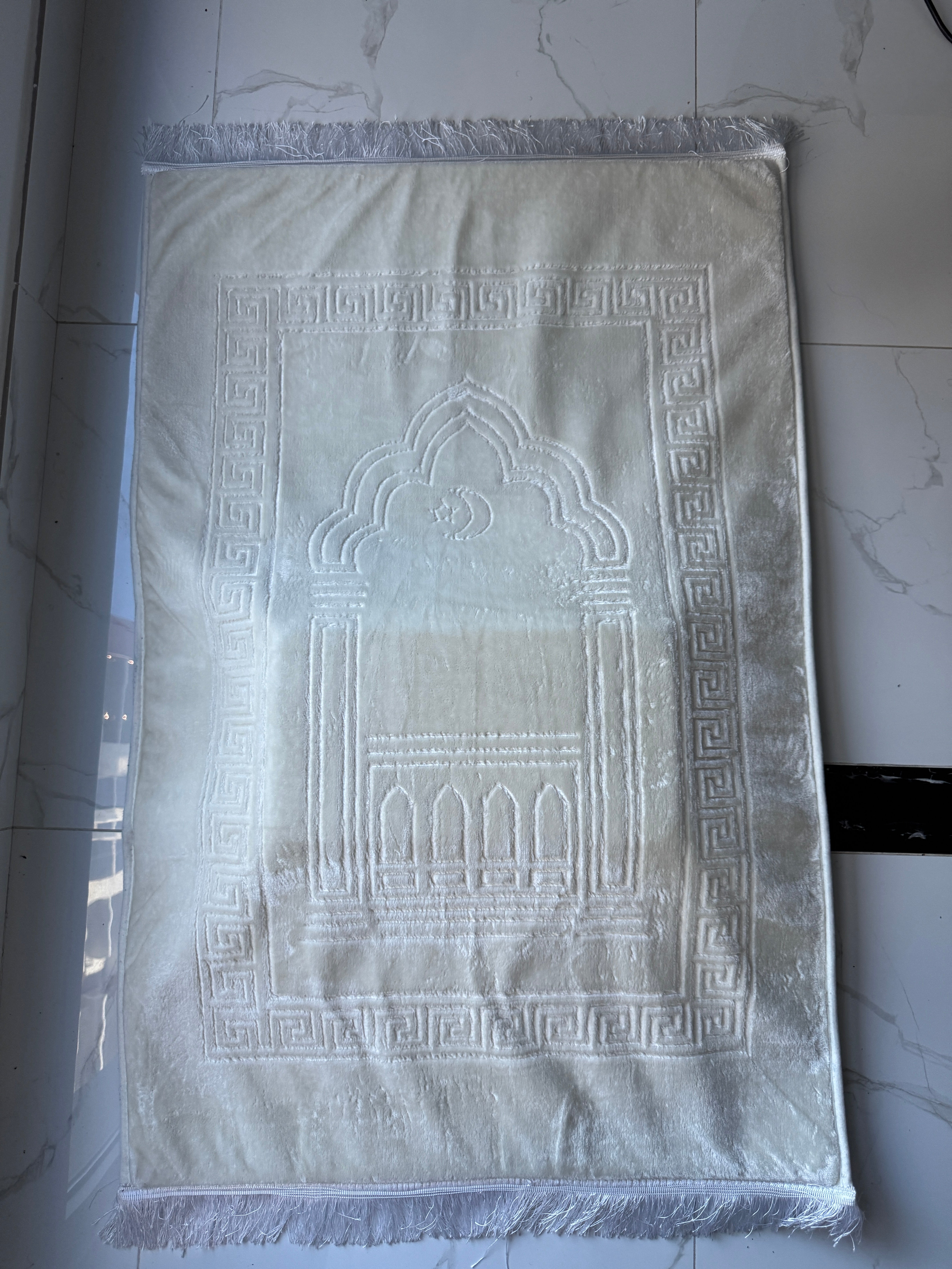 Raha Ergonomic Prayer Mat with Knee Support Cushion | Cream Beige Memory Foam Velvet Sajadah