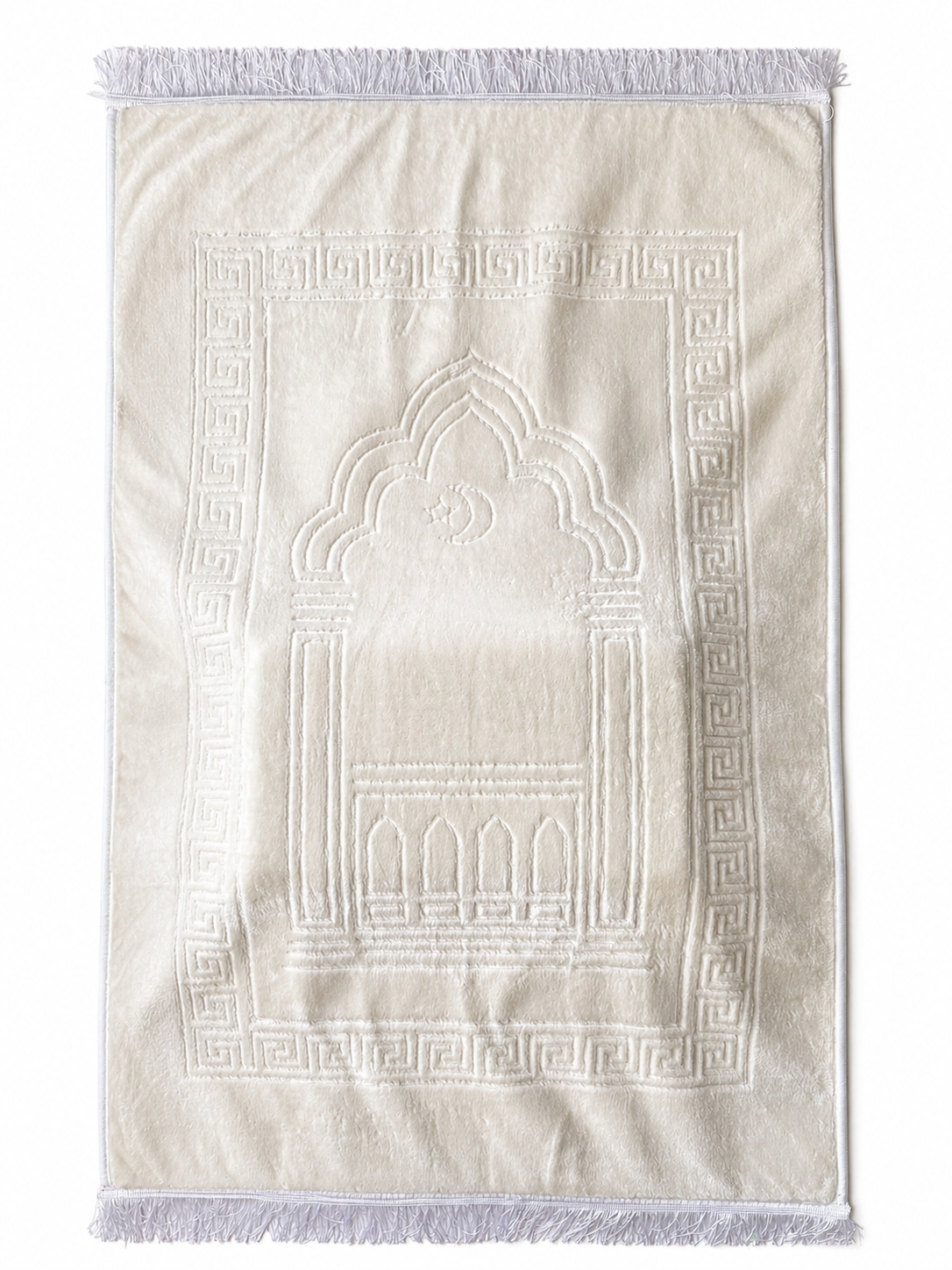 Raha Ergonomic Prayer Mat with Knee Support Cushion | Cream Beige Memory Foam Velvet Sajadah